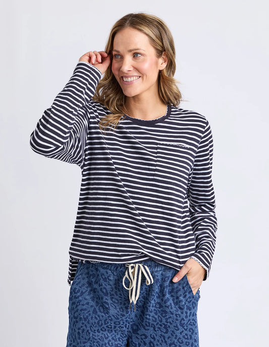 DREA LONG SLEEVE TEE - NAVY WHITE STRIPE