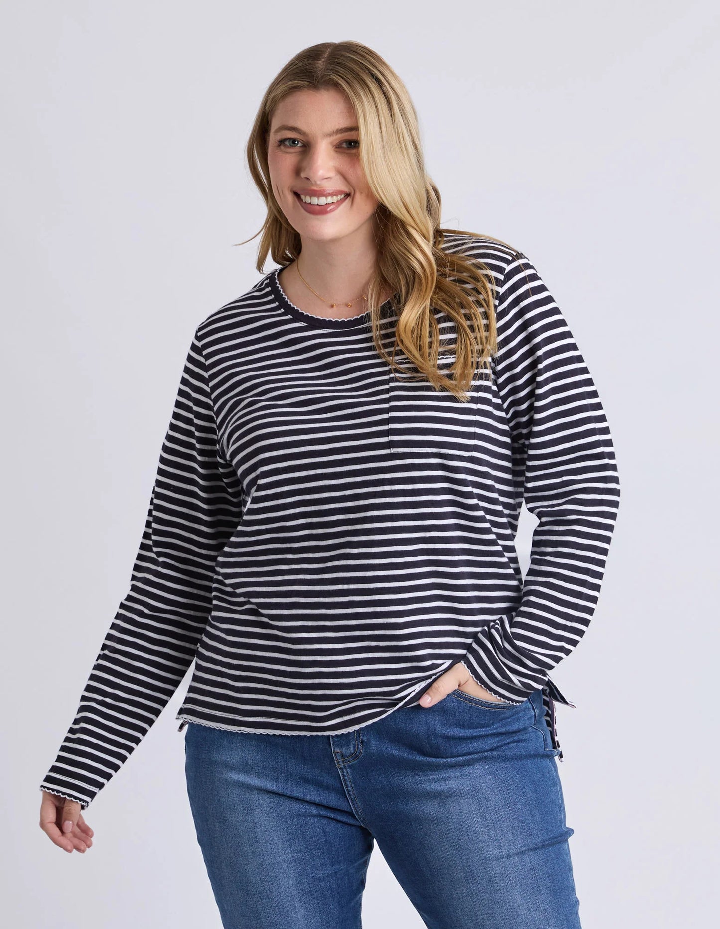 DREA LONG SLEEVE TEE - NAVY WHITE STRIPE