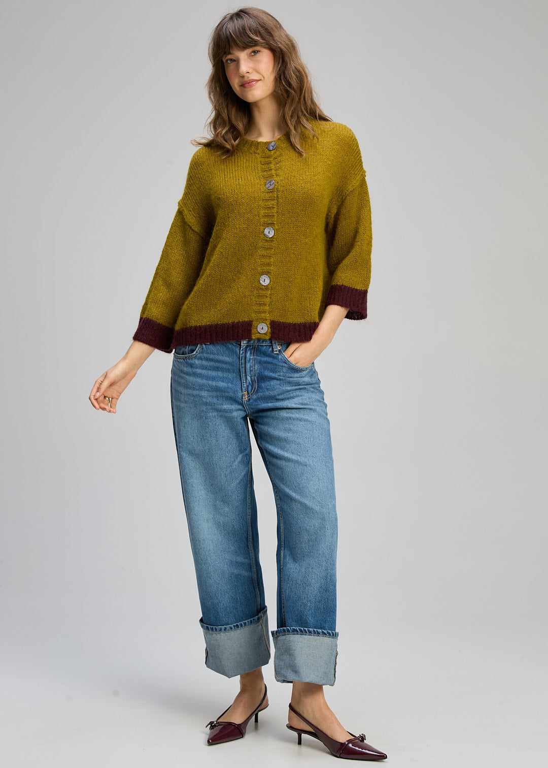 KID MOHAIR CARDIGAN - CHARTREUSE