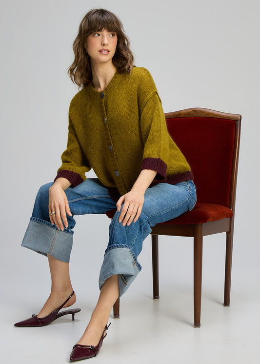 KID MOHAIR CARDIGAN - CHARTREUSE