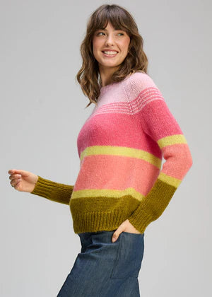 KID MOHAIR STRIPE CREW KNIT  - NEON SORBET