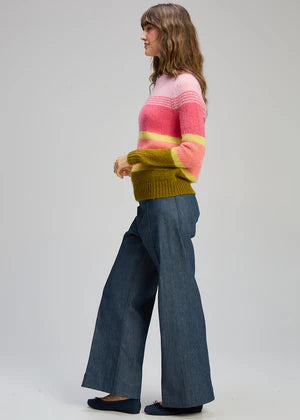 KID MOHAIR STRIPE CREW KNIT  - NEON SORBET