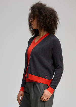 V-NECK CARDI - CHARCOAL