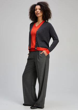 V-NECK CARDI - CHARCOAL
