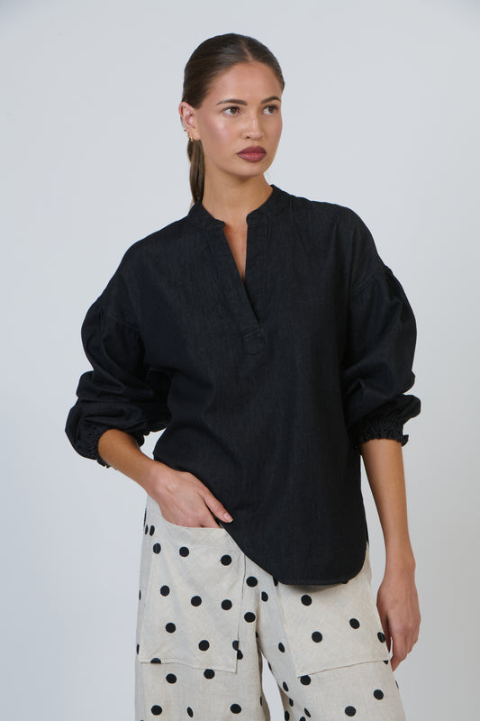 LINEN V-NECK SHIRT - BIKIE