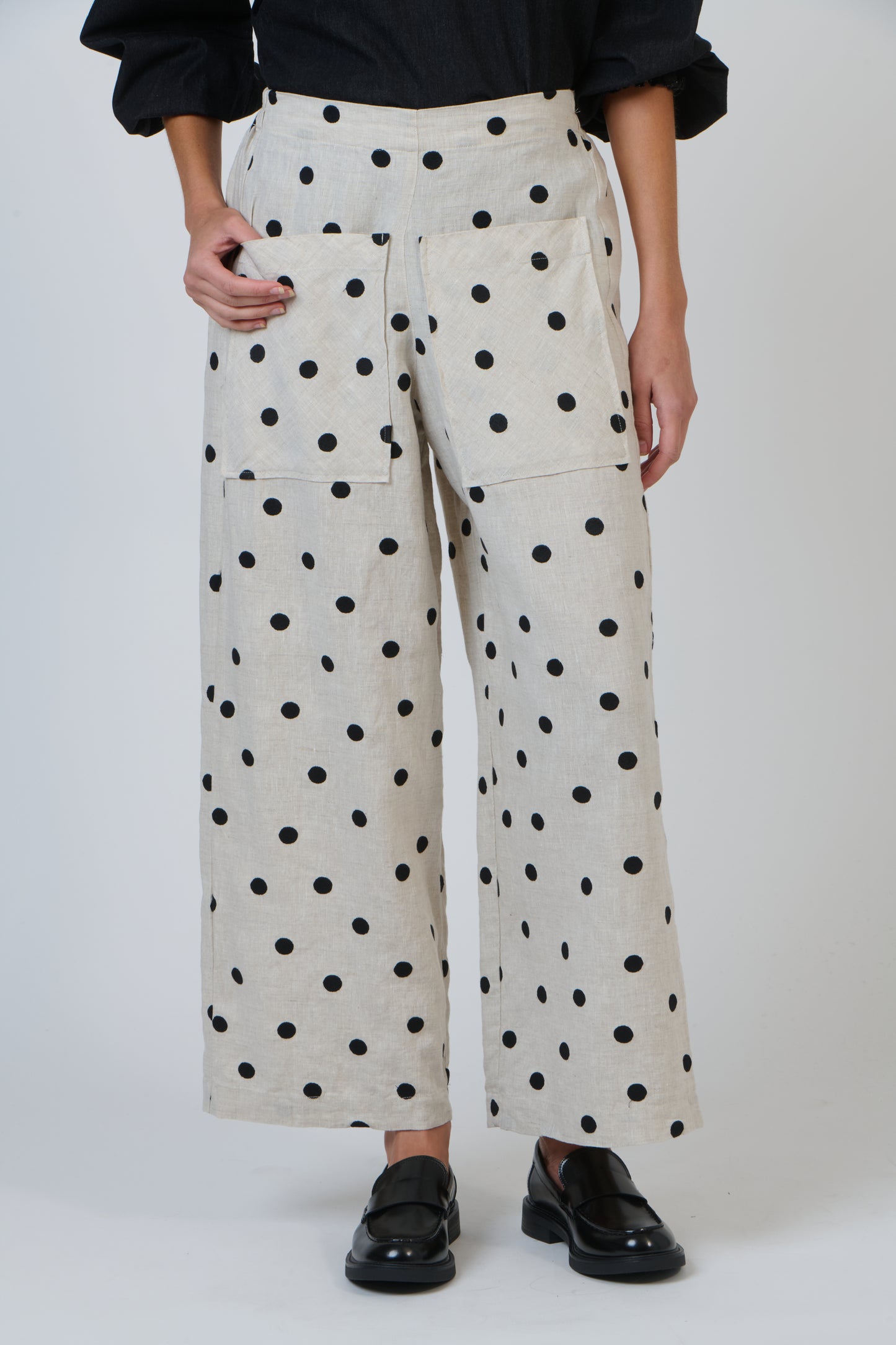 LINEN WIDE SPOT PANT - POPPY SEED