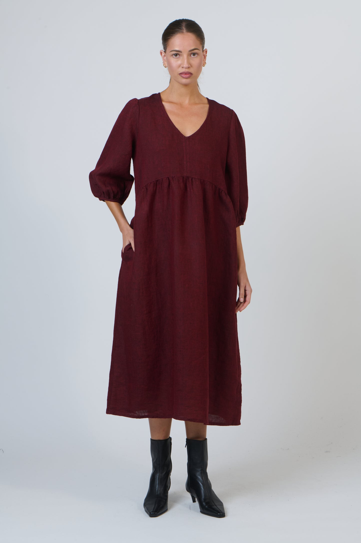 LINEN DRESS - REDWOOD