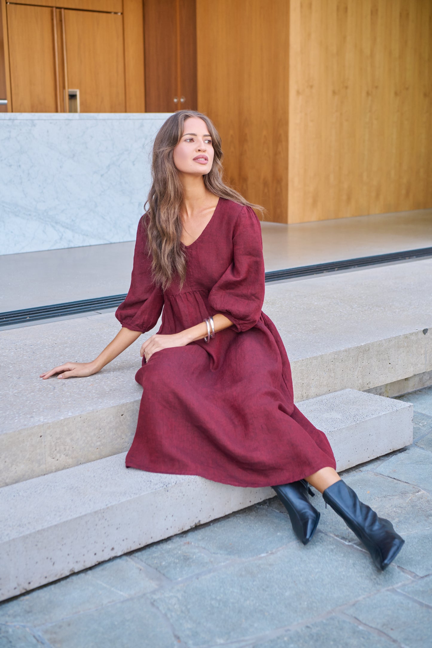 LINEN DRESS - REDWOOD