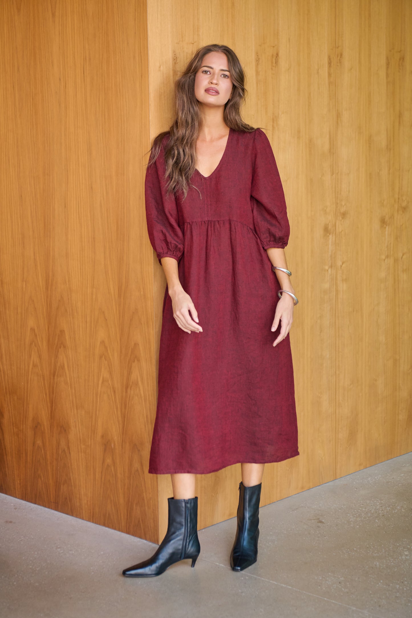 LINEN DRESS - REDWOOD