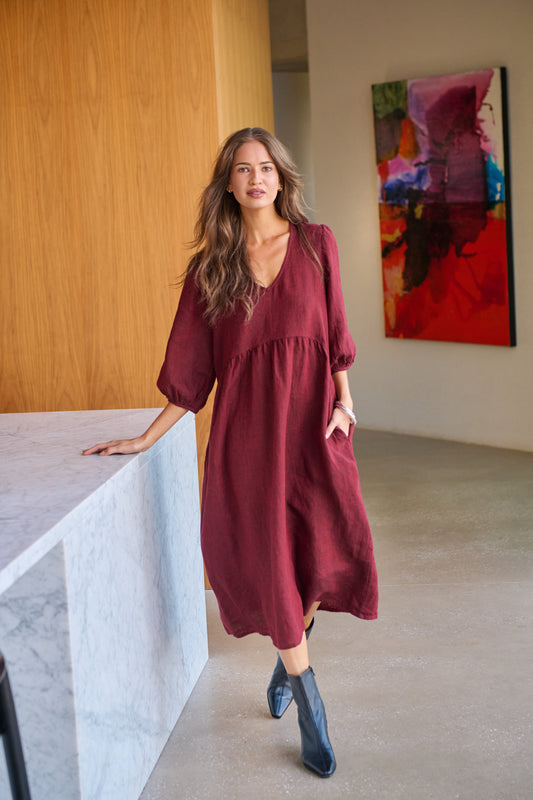 LINEN DRESS - REDWOOD