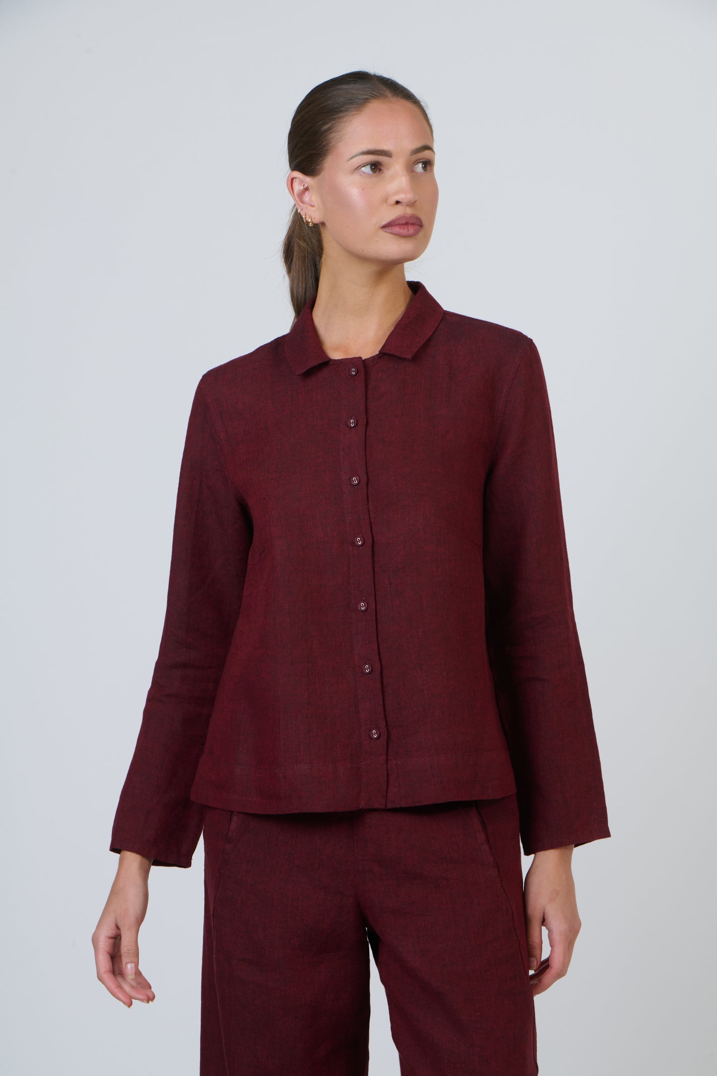 LINEN BUTTON DOWN SHIRT - REDWOOD