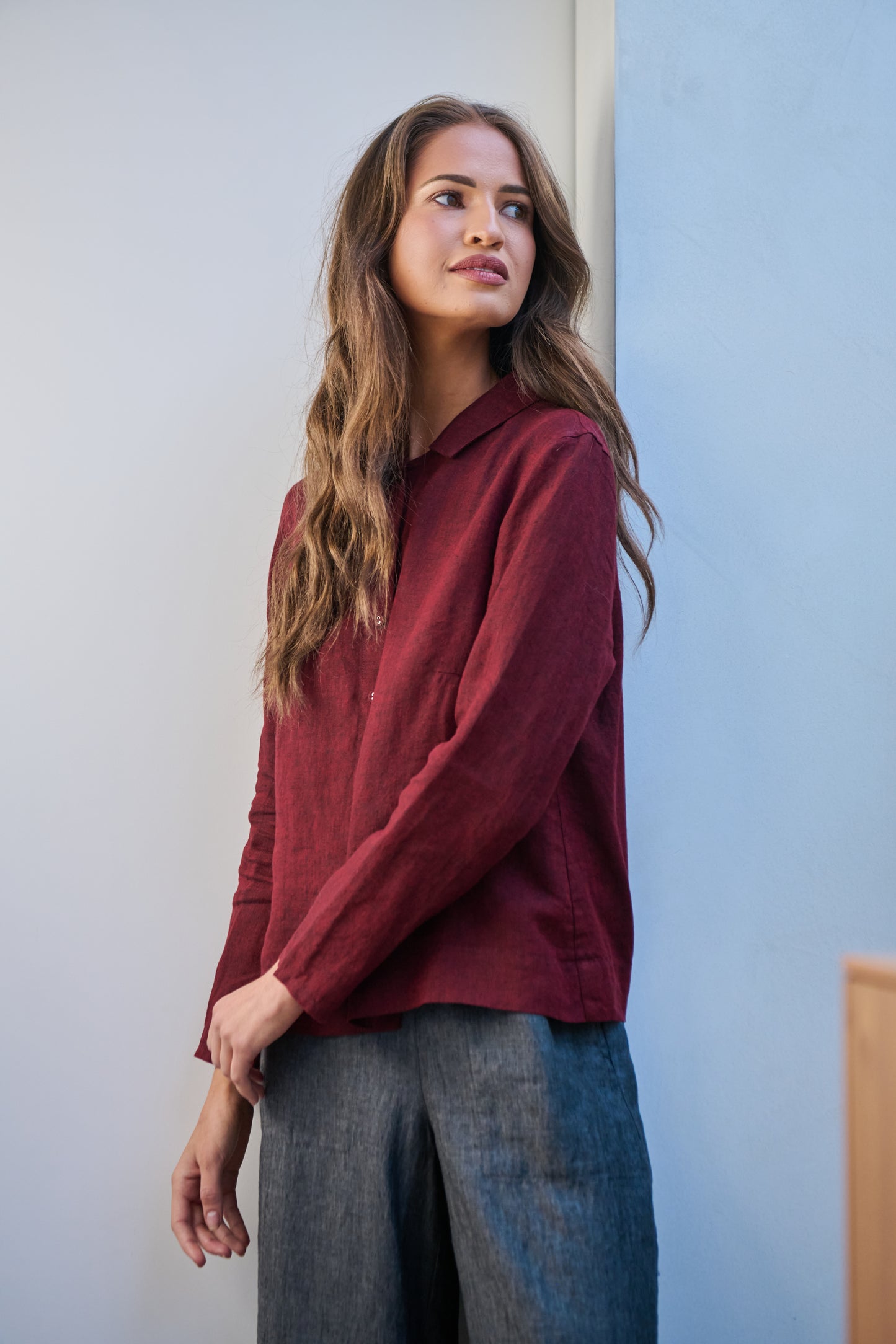 LINEN BUTTON DOWN SHIRT - REDWOOD