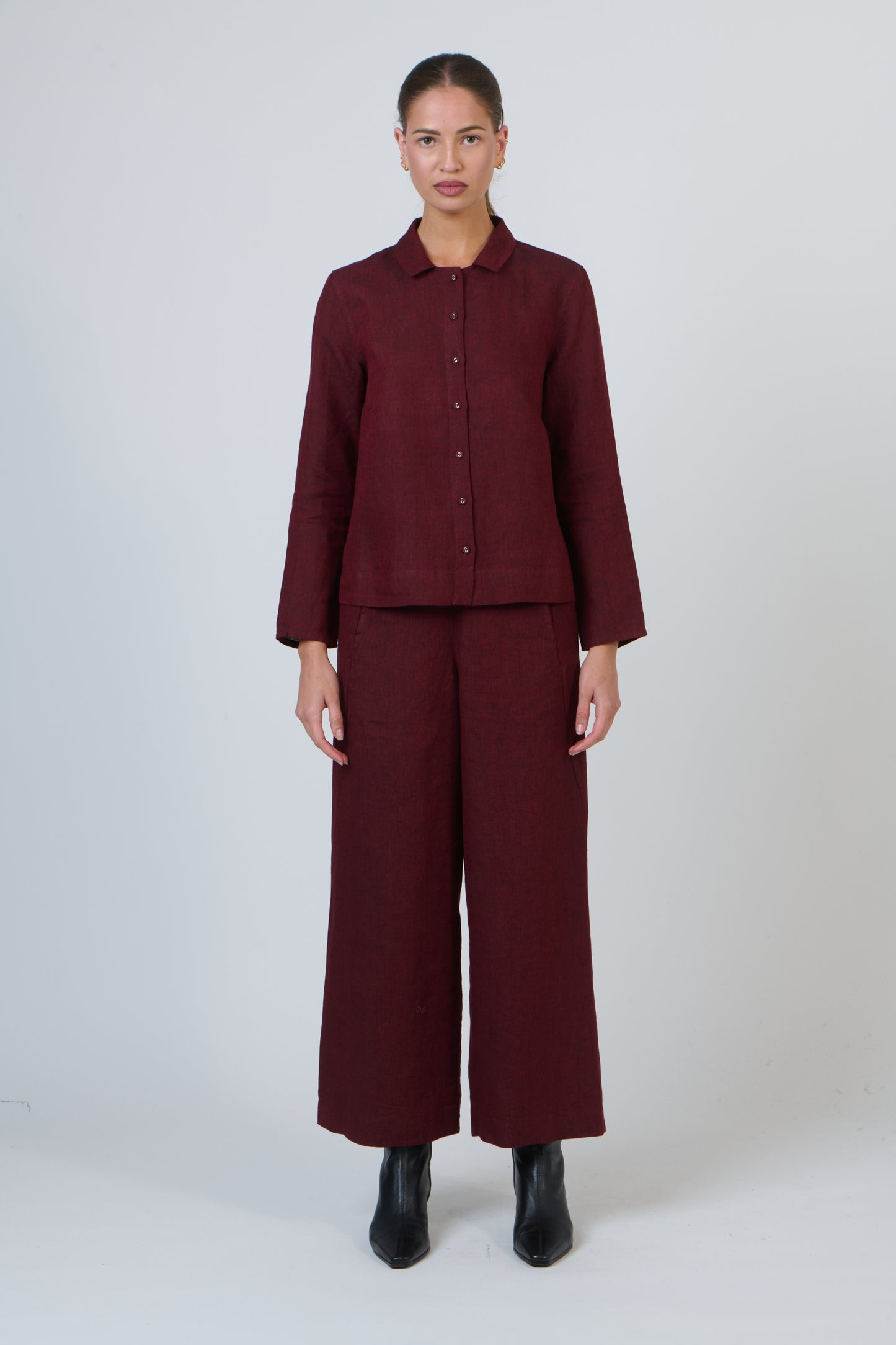 LINEN BUTTON DOWN SHIRT - REDWOOD