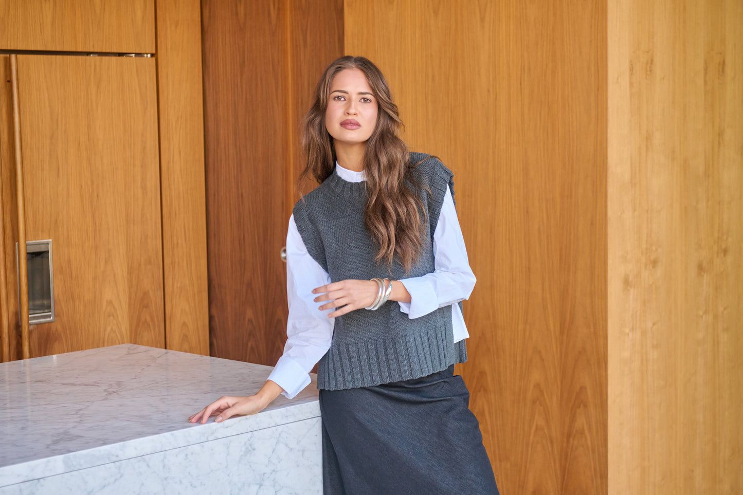 COTTON KNIT VEST - COAL