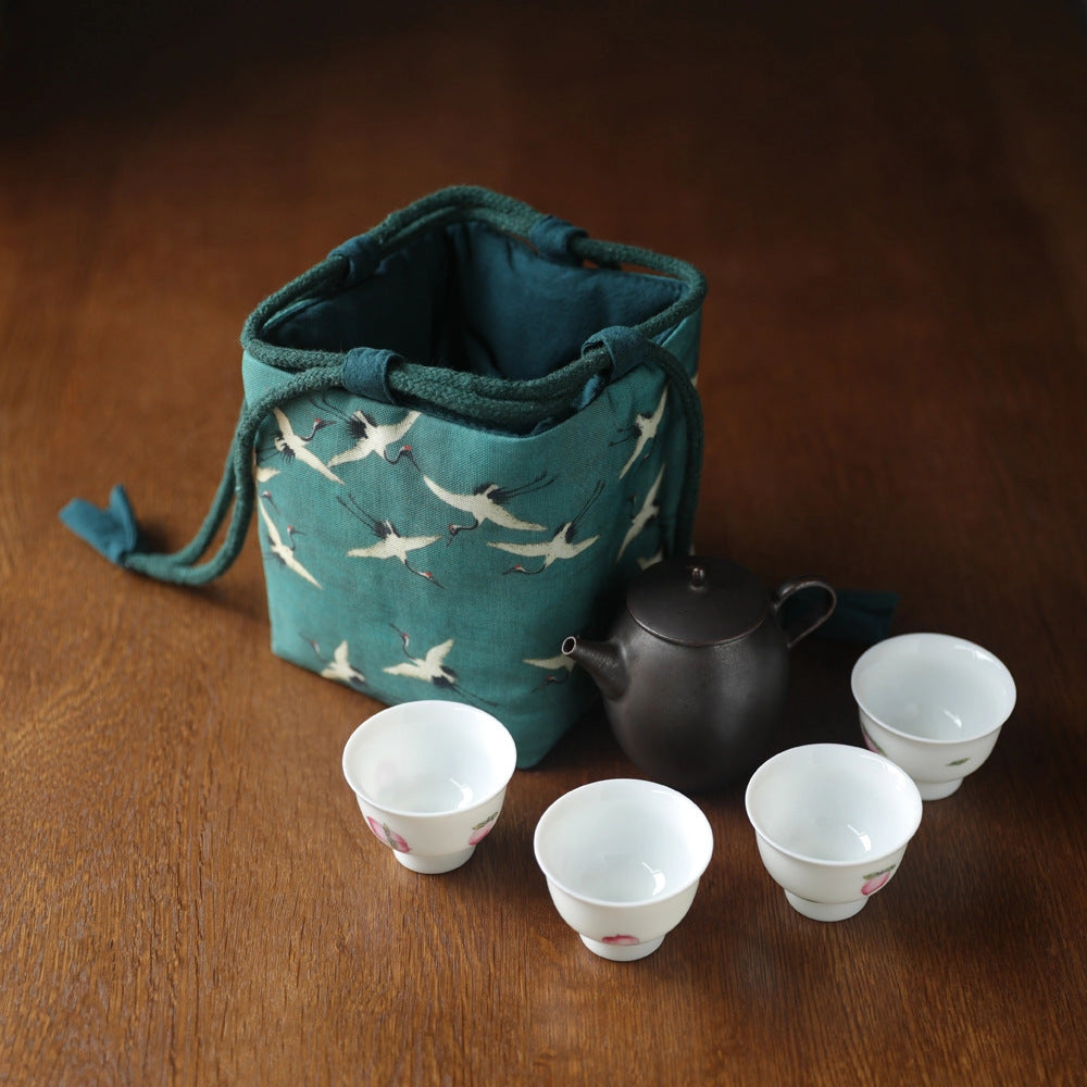 JAPANESE TEAWARE TRAVEL BAG - BIRDS