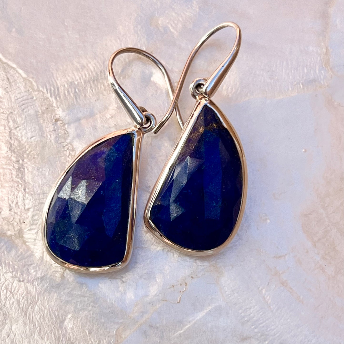 FREEFORM LAPIS & SILVER DROP EARRINGS