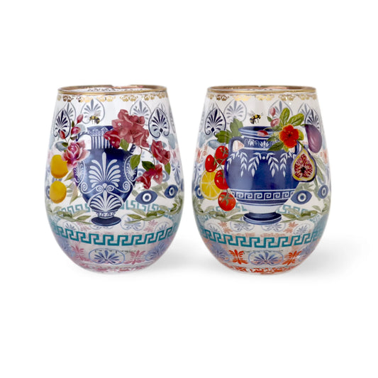 SET 2 GLASS TUMBLERS - MEDITERRANEAN  SUMMER
