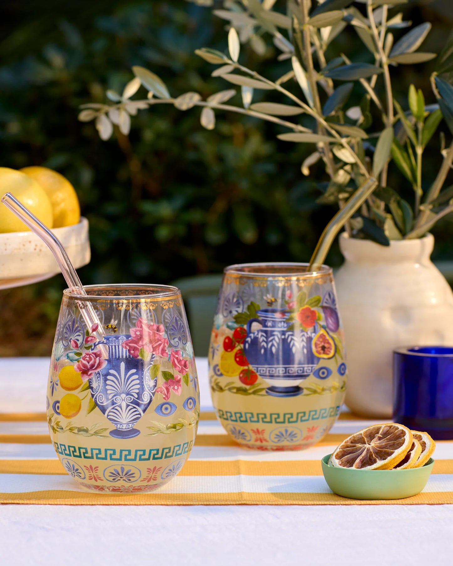 SET 2 GLASS TUMBLERS - MEDITERRANEAN  SUMMER