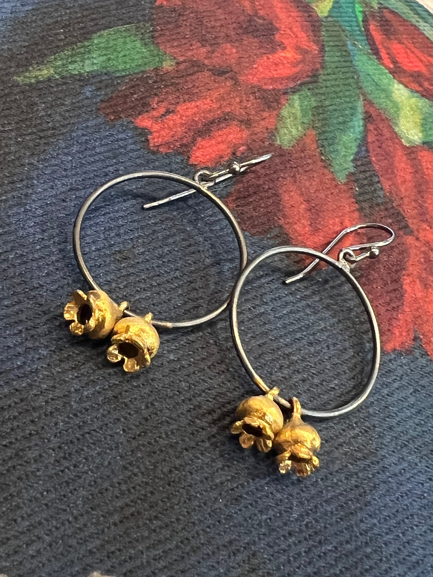 FRANCESCA EARRING - 22KT GOLD & OXIDIZED STERLING SILVER