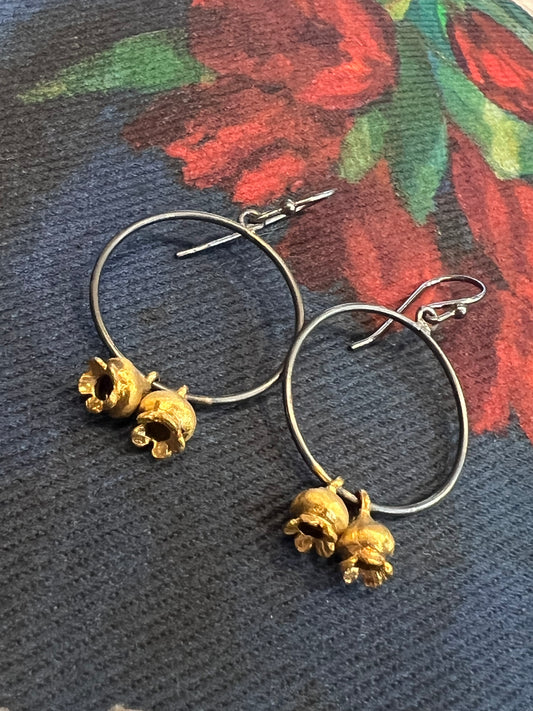 FRANCESCA EARRING - 22KT GOLD & OXIDIZED STERLING SILVER
