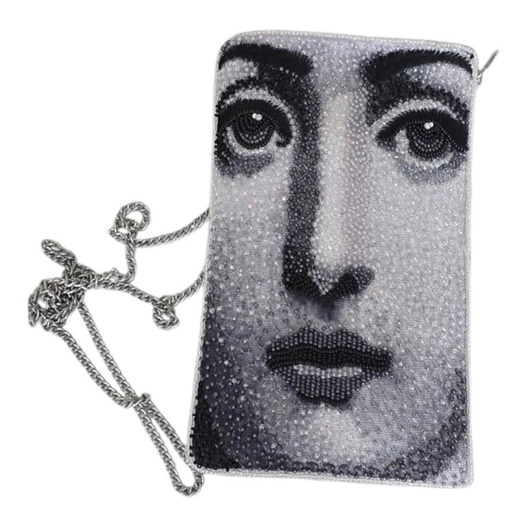 BEADED FORNASETTI EVENING CLUTCH BAG