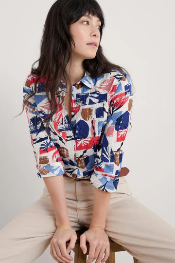 LARISSA SHIRT - MARINE FORMS CHALK