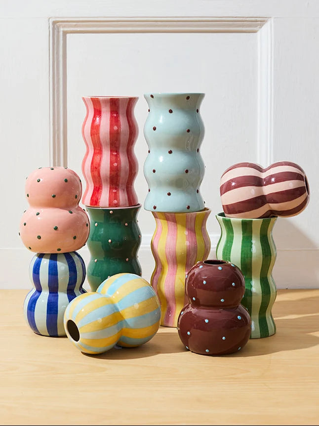 PALMA TONAL GREENS STRIPE VASE