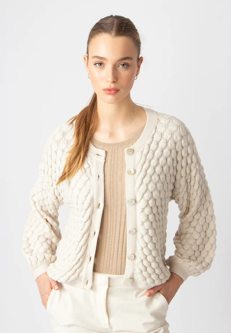 SOLID CARDIGAN - STRUCTURE PATTERN OFF WHITE