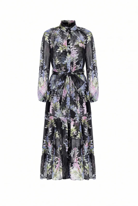 CHANTILLY SILK DRESS- BLACK PRINT