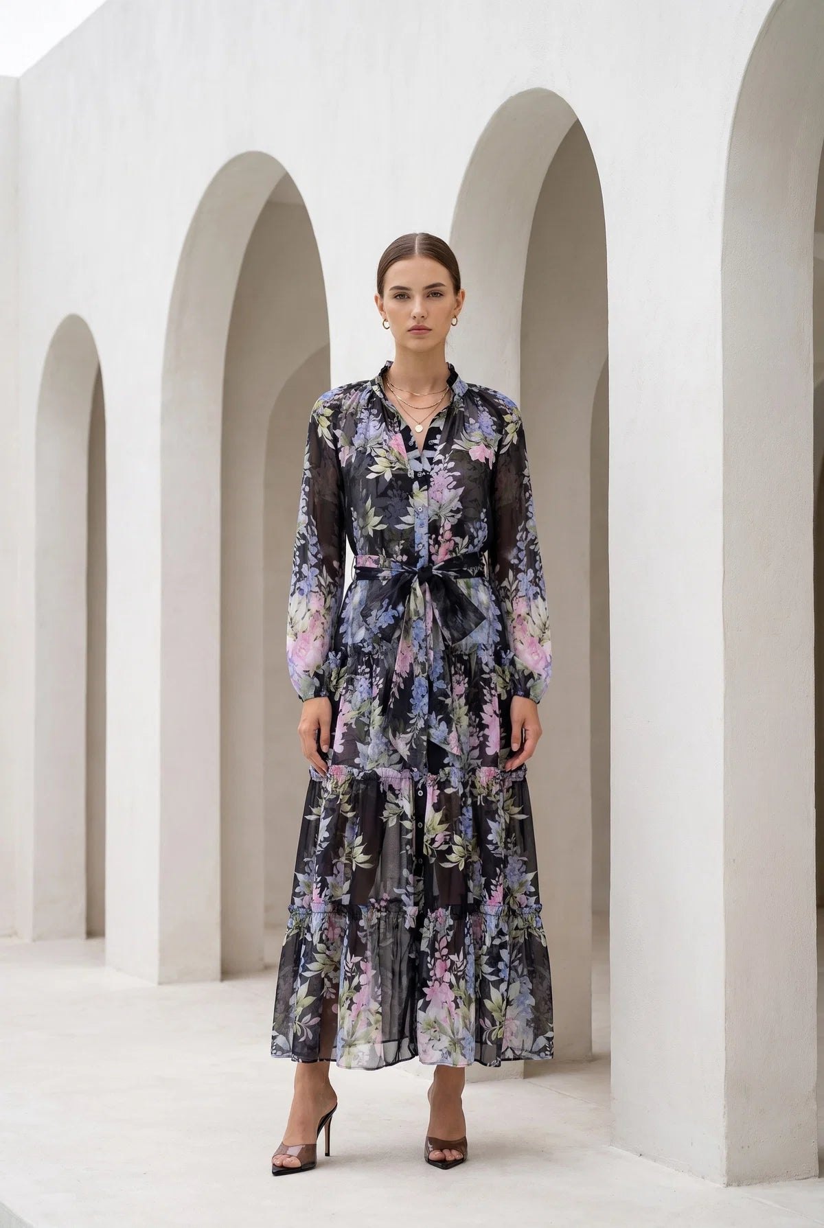 CHANTILLY SILK DRESS- BLACK PRINT (Copy)