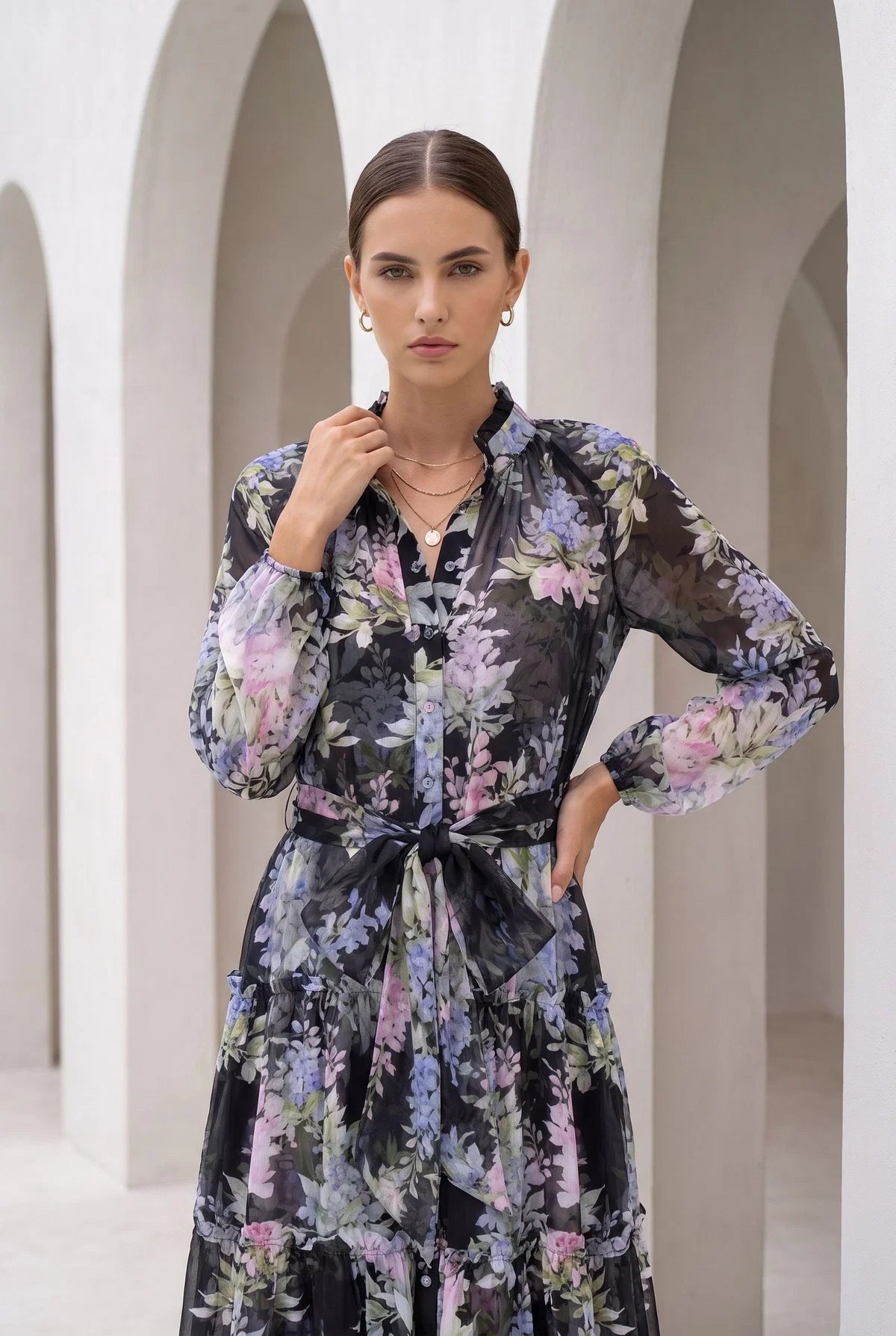 CHANTILLY SILK DRESS- BLACK PRINT (Copy)