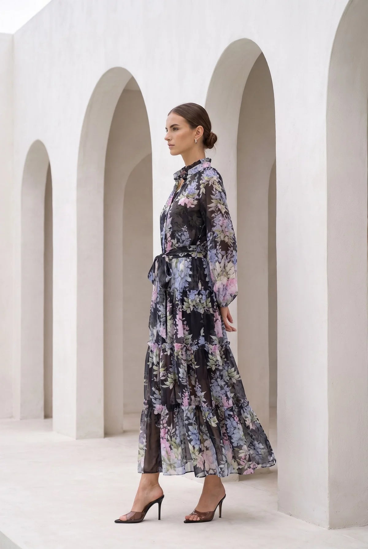CHANTILLY SILK DRESS- BLACK PRINT (Copy)