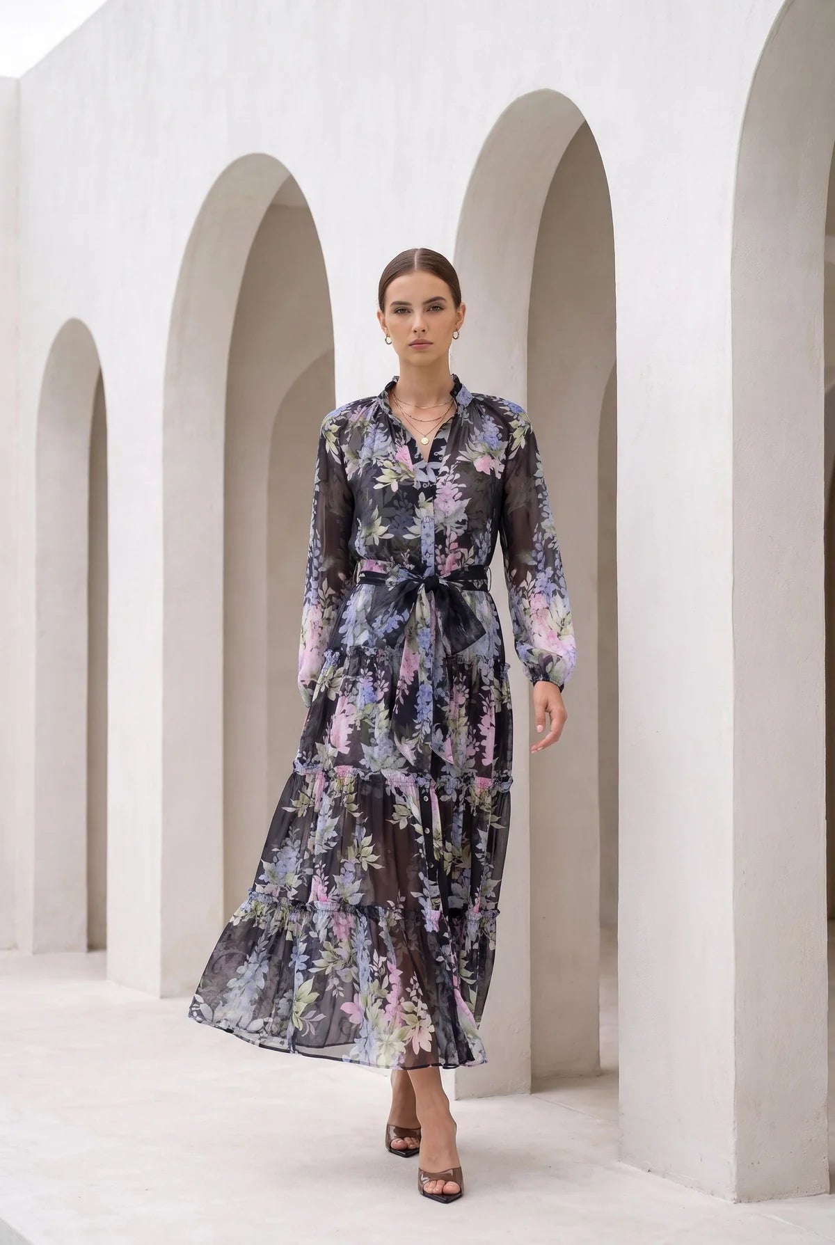 CHANTILLY SILK DRESS- BLACK PRINT (Copy)