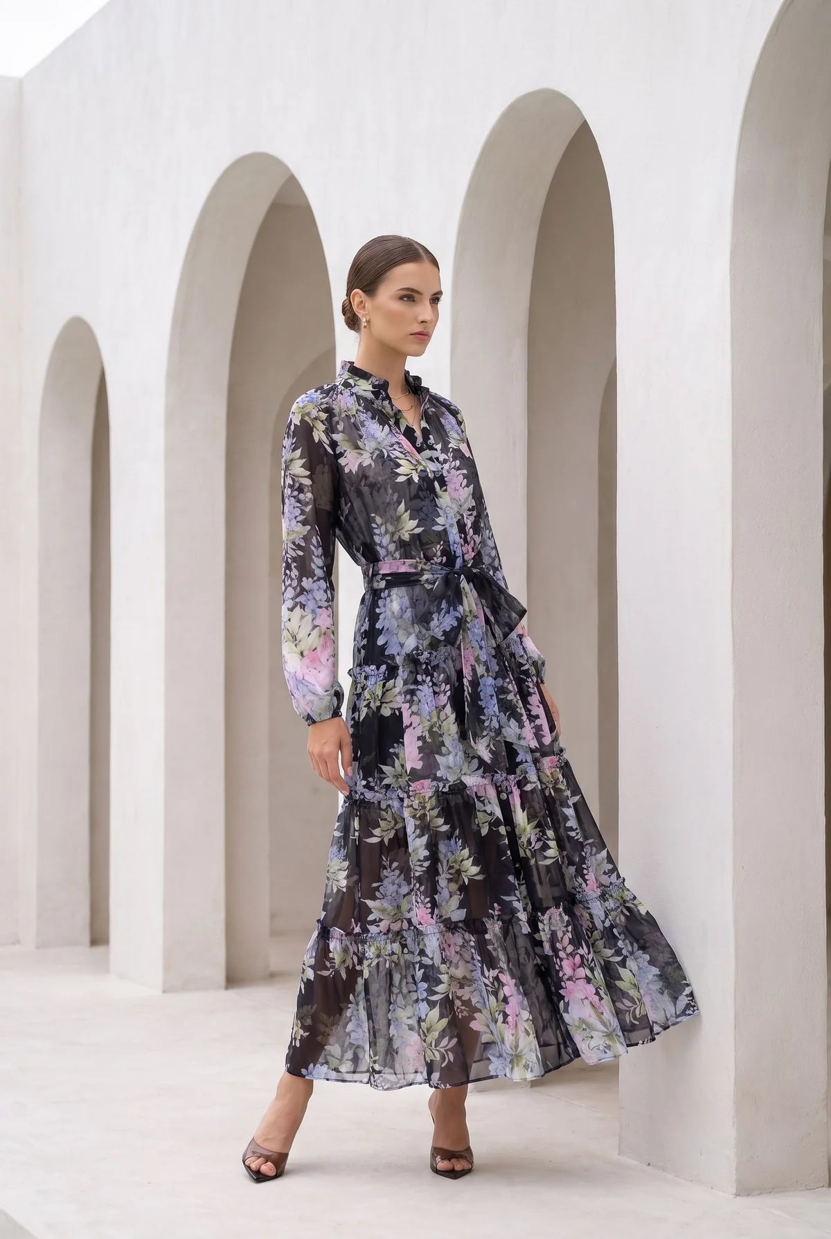 CHANTILLY SILK DRESS- BLACK PRINT (Copy)