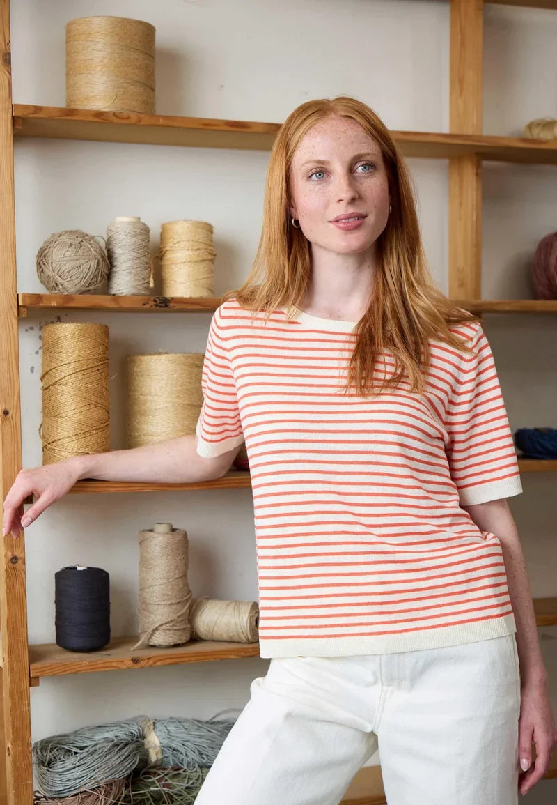 STELLA LINEN & HEMP STRIPE TEE - RED