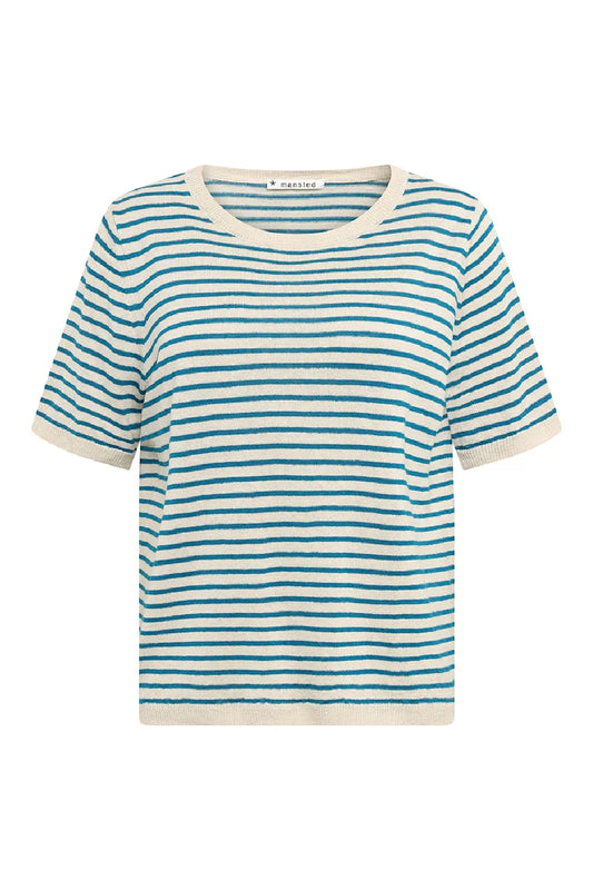 STELLA LINEN & HEMP STRIPE TEE - TURQUOISE