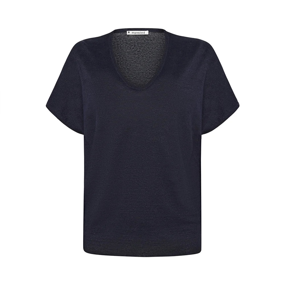 PITTI LINEN & HEMP WEDGE TEE - NAVY