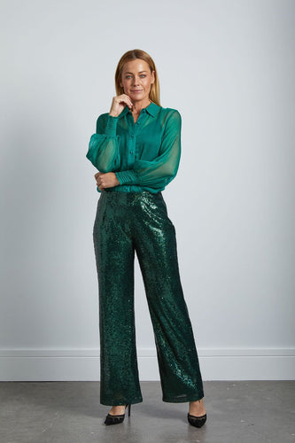 QUINN SEQUIN PANTS - EMERALD GREEN