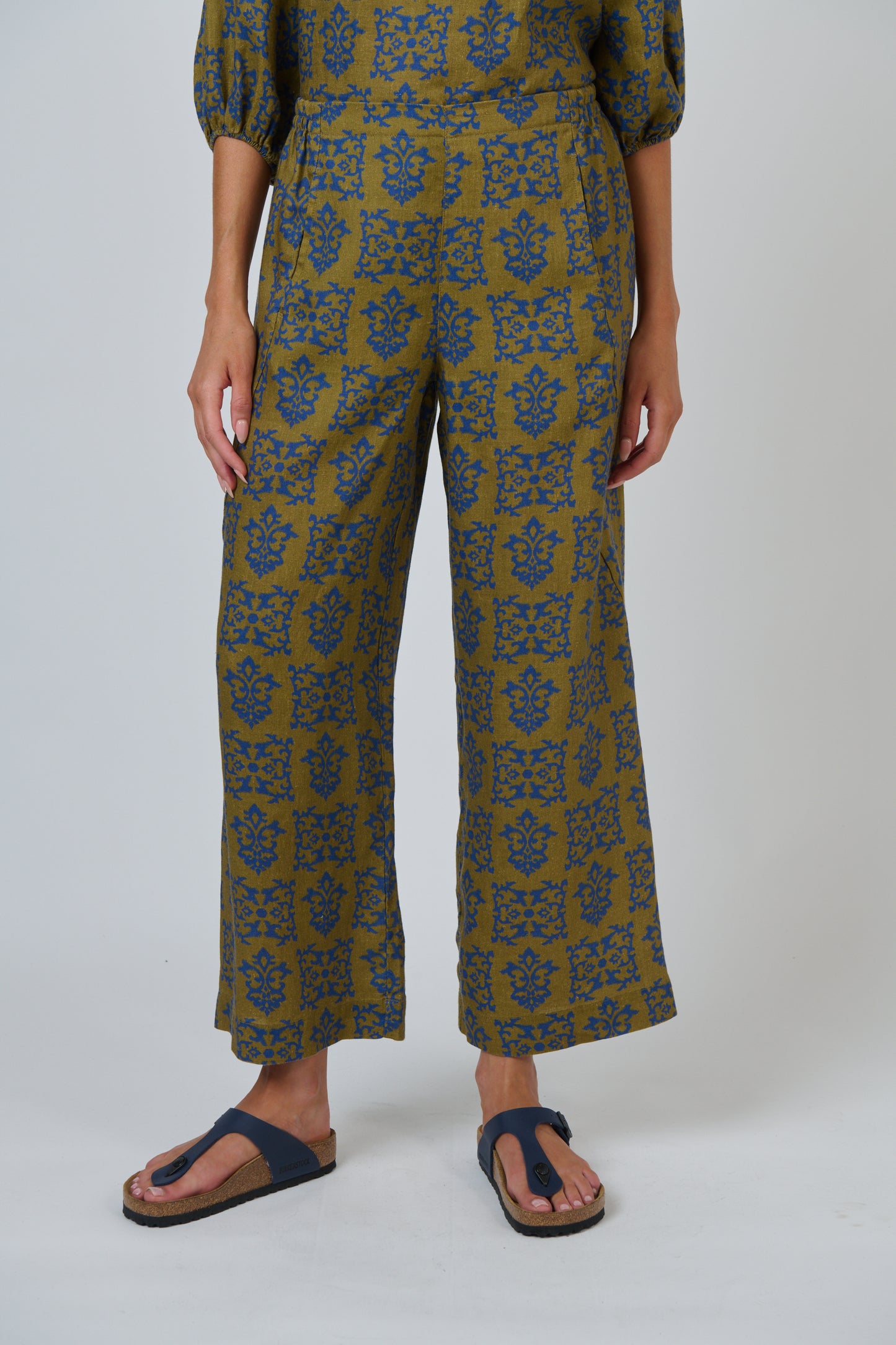 LINEN PANT - KHAKI MOTIF PRINT
