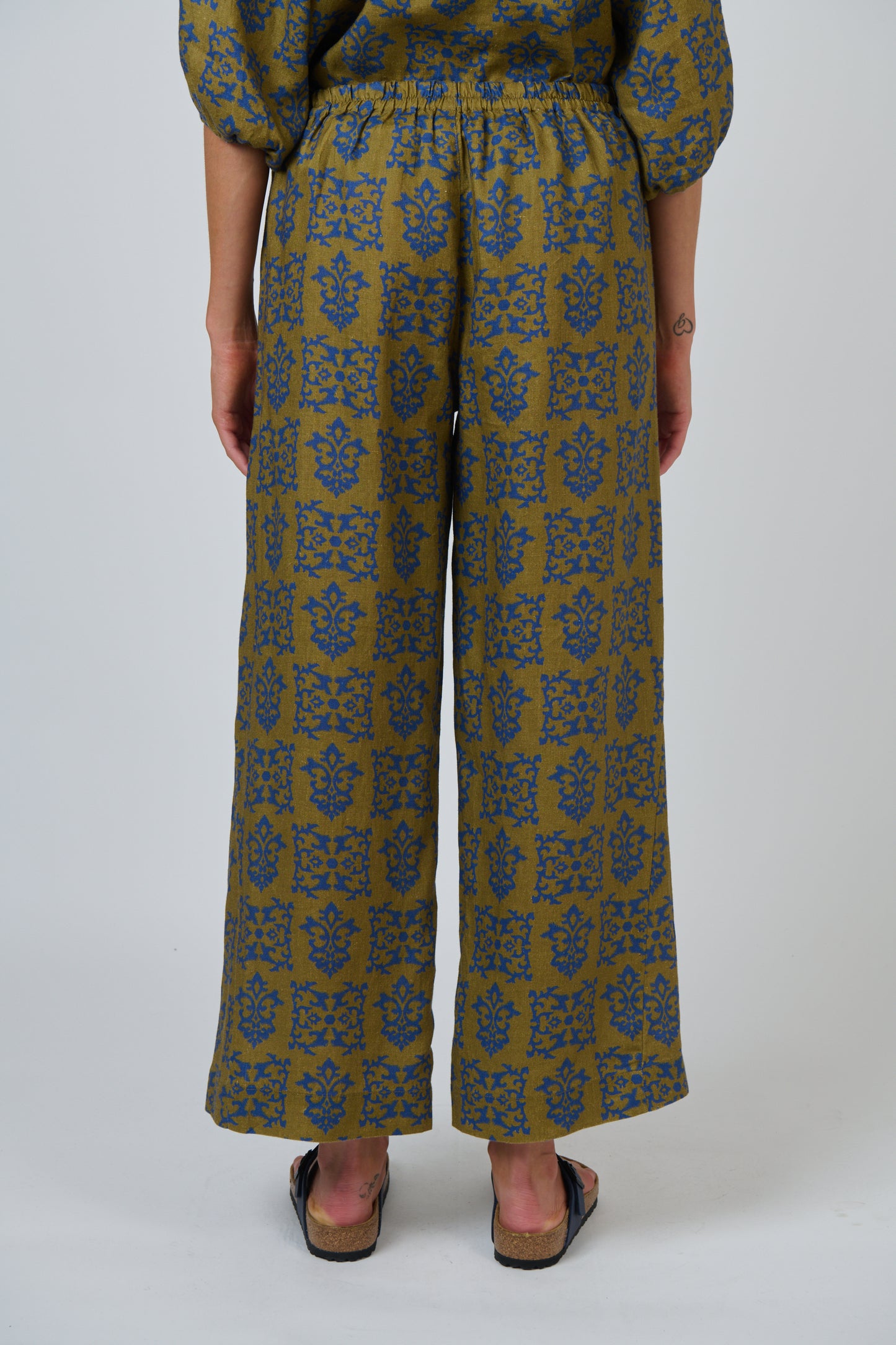 LINEN PANT - KHAKI MOTIF PRINT