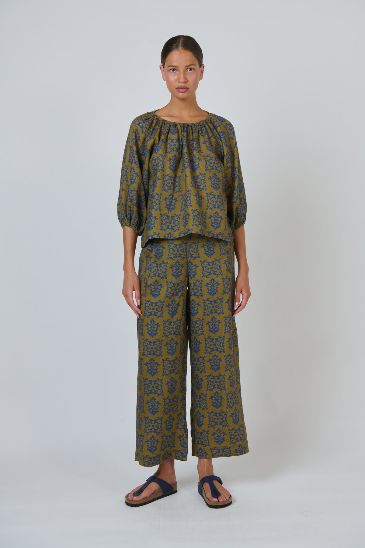 LINEN PANT - KHAKI MOTIF PRINT
