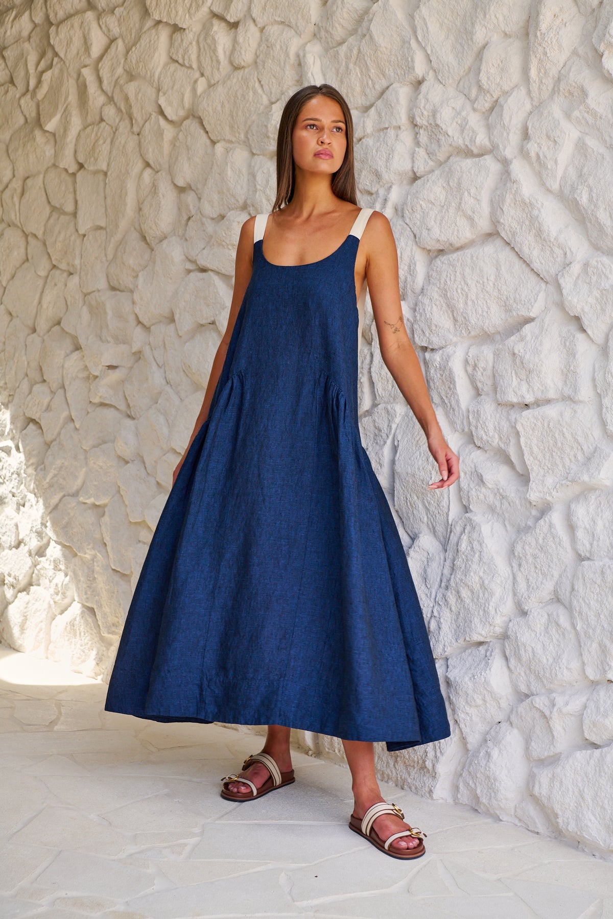 ECLIPSE LINEN DRESS - NAVY