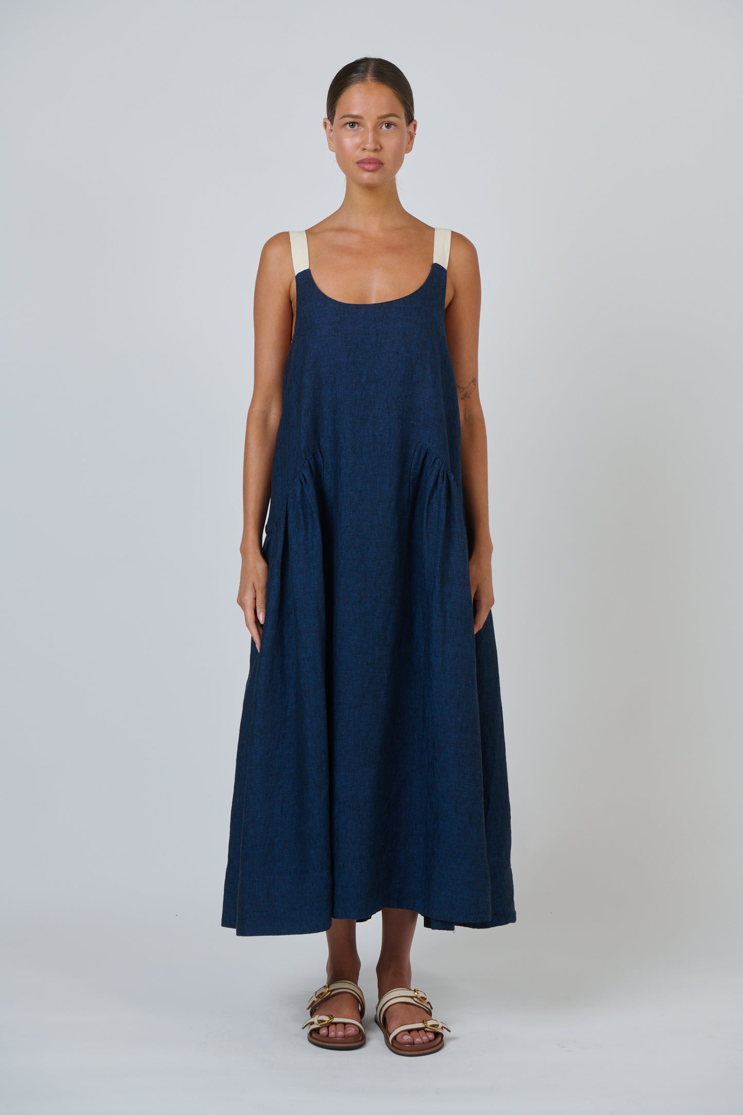 ECLIPSE LINEN DRESS - NAVY