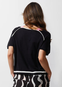 PIPED TOP - BLACK & PINK