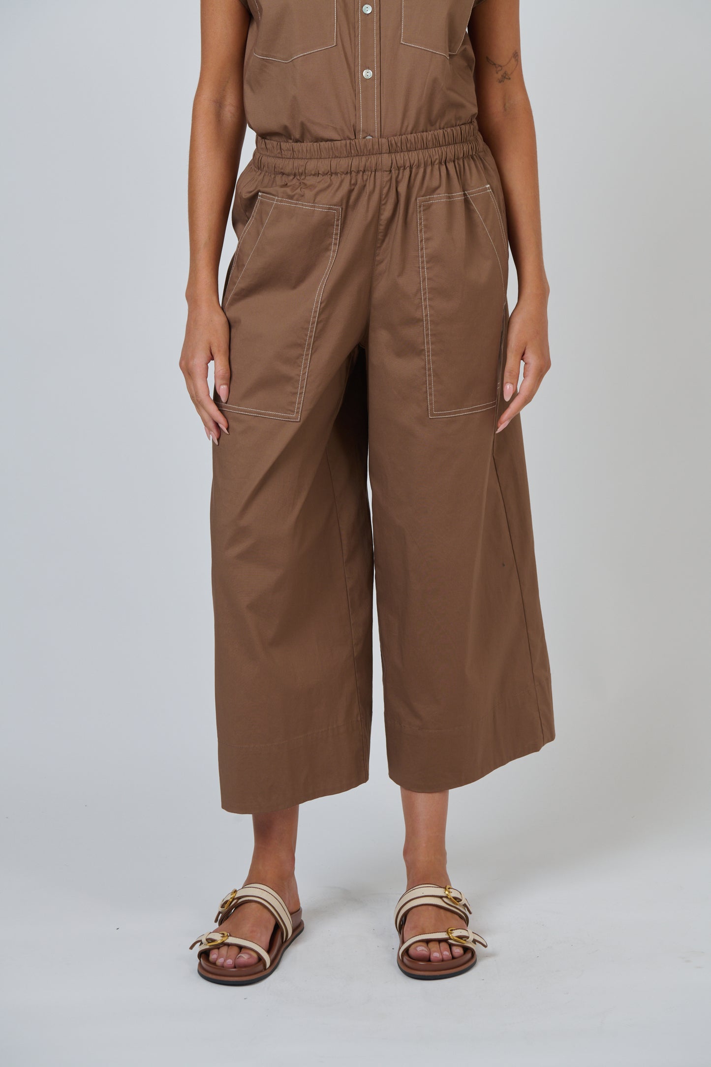 COTTON POPLIN PANTS - COOKIE