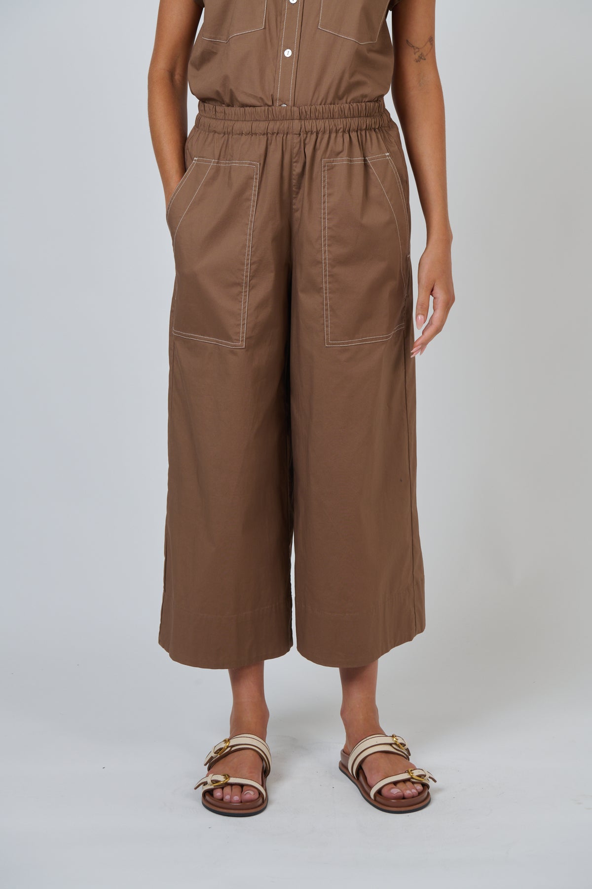 COTTON POPLIN PANTS - COOKIE