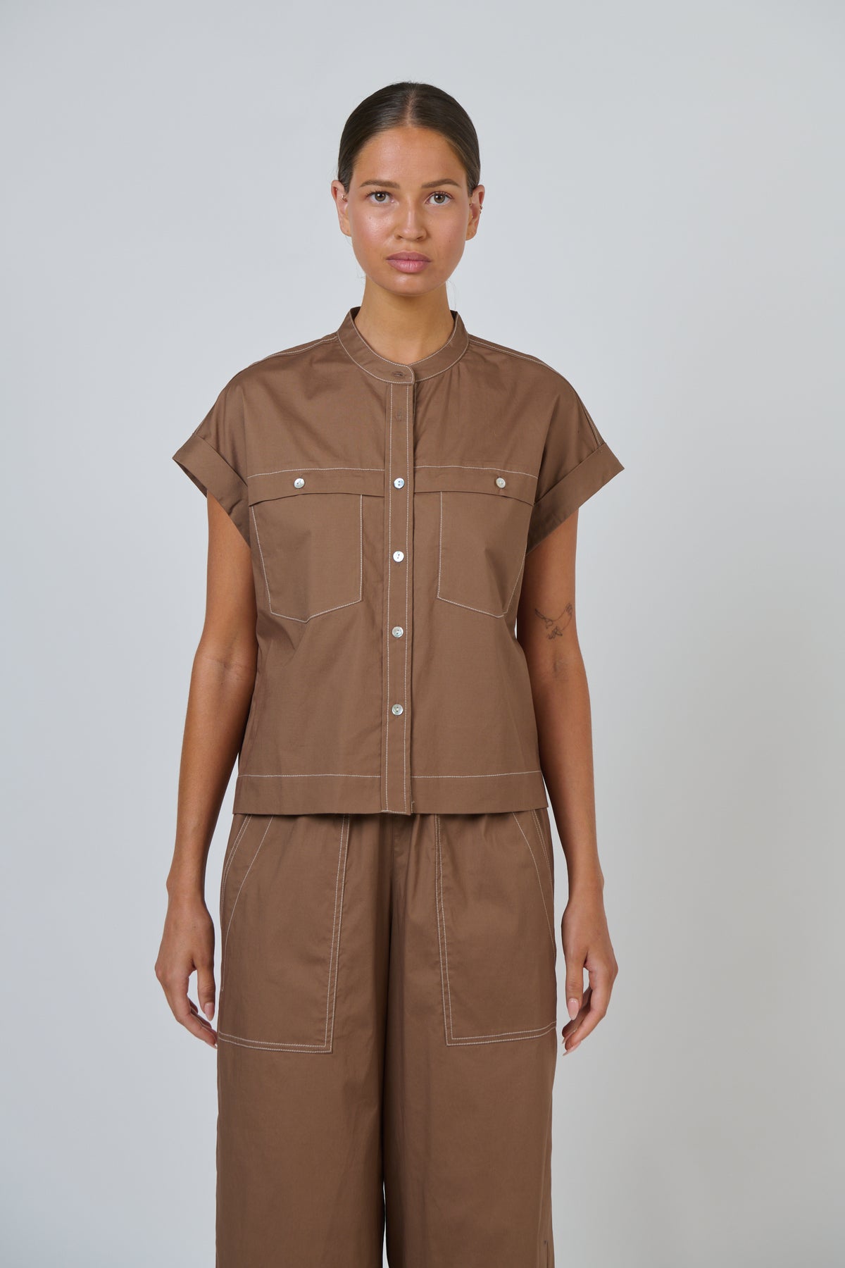 COTTON POPLIN TOP - COOKIE