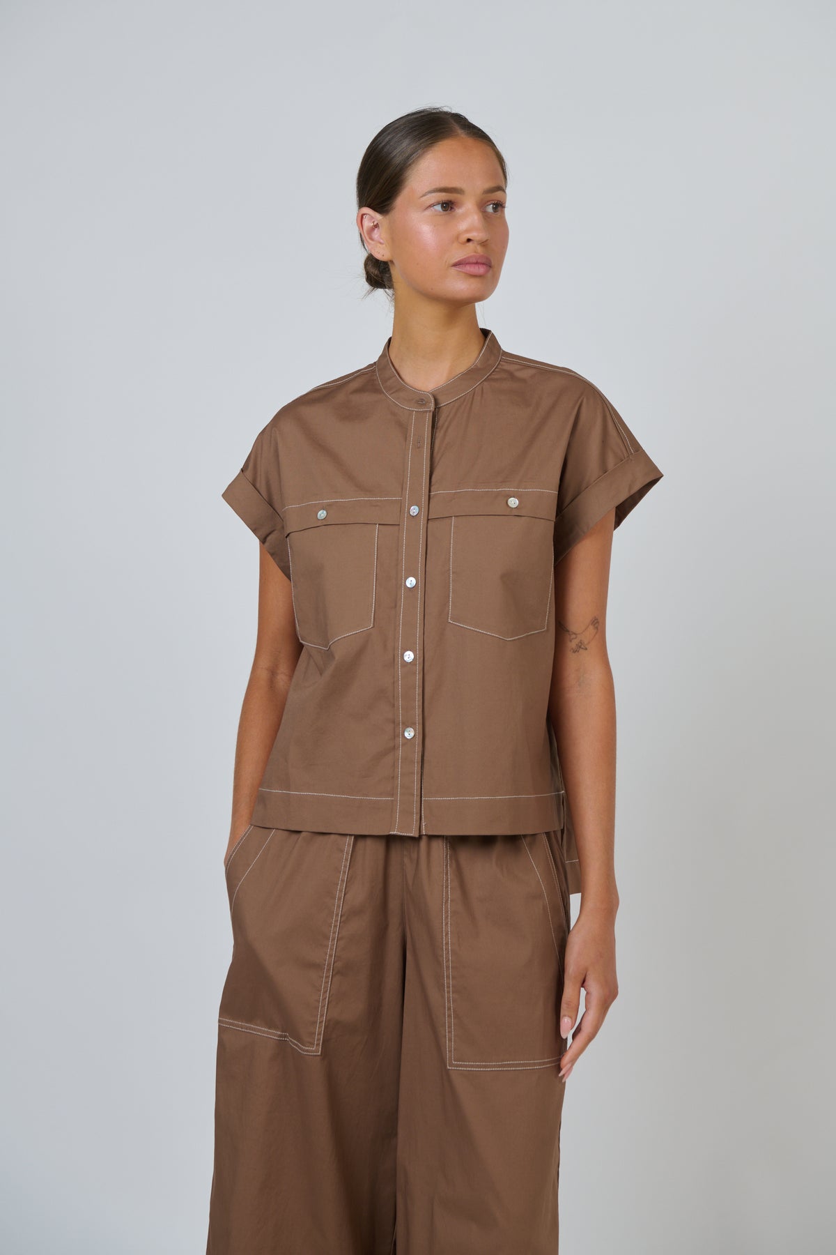 COTTON POPLIN TOP - COOKIE