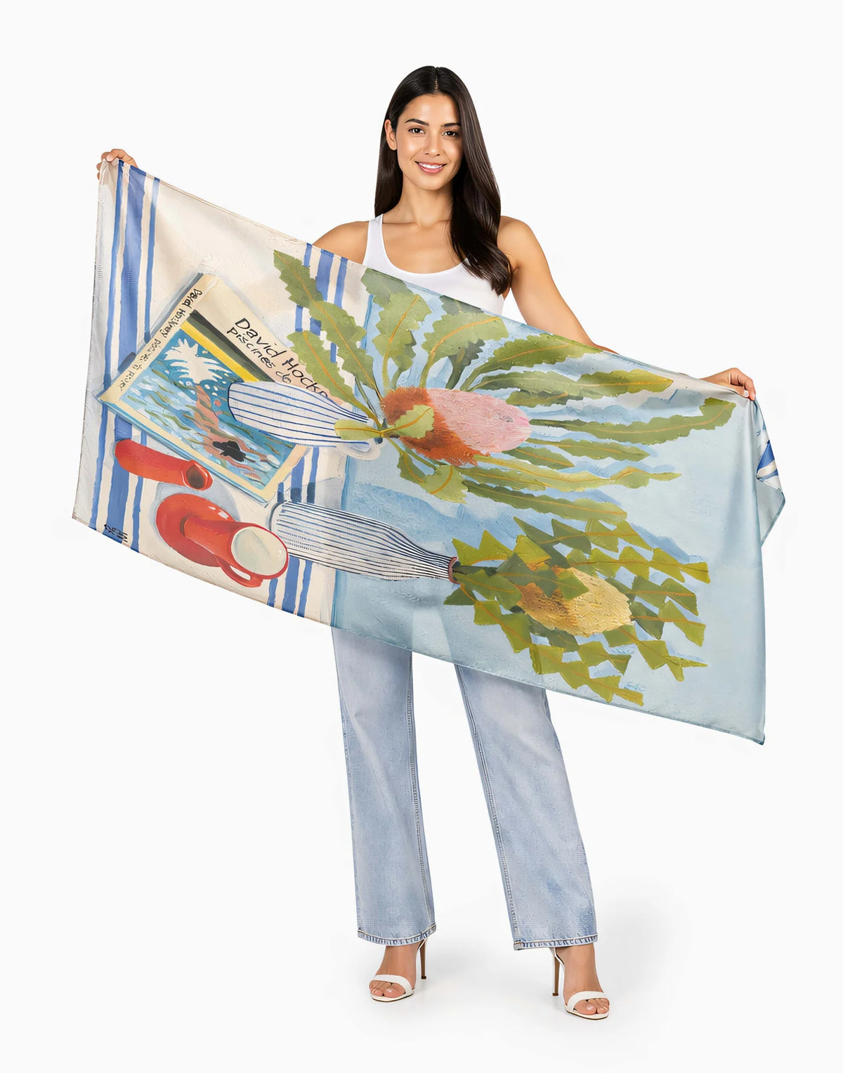 THE ARTIST’S LABEL SCARF - WOOL - 	TWO BANKSIAS AND HOCKNEY
