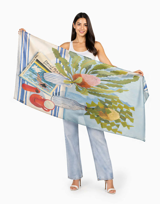 THE ARTIST’S LABEL SCARF - WOOL - 	TWO BANKSIAS AND HOCKNEY